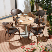 Outdoor leisure rattan chair Outdoor bed and breakfast woven rattan courtyard dining table three or five sets of roof balcony small table and chair combination