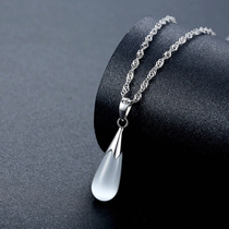 925 Silver Necklace Womens Short choker Fashion Water Drop Silver Pendant Female Korean Accessories Cats Eye Stone Necklace Accessories