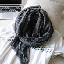  Spring and autumn Japanese scarf Solid color dirty dyed cotton linen literary fold texture long silk scarf Linen shawl dual-use men