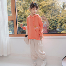 Korean girls autumn and winter clothing childrens loose cotton suit medium and big children Korean version of the dress leisure parent-child two-piece tide