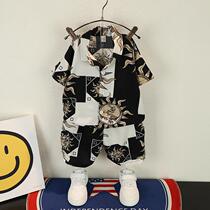 Xunshi taoshang products boutique childrens clothing face sunflower set childrens summer boys shirt ICE cotton cardigan