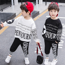 Classic best-selling Korean children's suits Boys Spring and Autumn Songzi letters Pentagon two sets of cotton boy suits