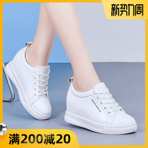 Inner height-increasing white shoes womens 2021 spring new explosive wild leather thin wedge travel and leisure womens shoes