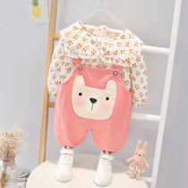 Girls spring suit 2021 new foreign style 1-3-year-old female baby autumn bib baby children clothes