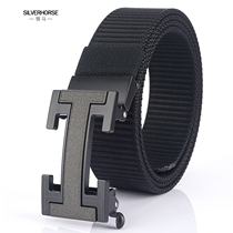 Toothless automatic buckle belt nylon smooth buckle business Belt youth belt men Korean version of Chao Men casual pants belt