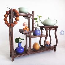 Solid wood crafts Xiaobo ancient shelf Chinese Dobao Pavilion purple sand pot rack teapot support table tea storage rack
