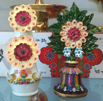 Tibetan Buddhism-eight supplies of flowers and food resin painting-large size