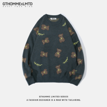 Spring and autumn new mens sweater loose round neck pullover trend thickened warm printing youth sweater coat