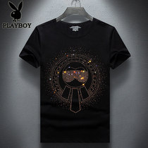 Playboy hot diamond T-shirt mens short sleeves tide card summer European and American round neck social spirit guy large size half sleeve