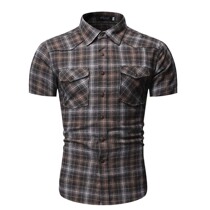 Men's Plaid Shirt European casual style large short sleeve s