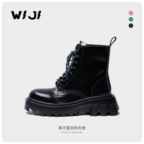 WIJI VIBE WORLD WOMEN SHOES 2022 Spring new light lavish bottom Martin boots Green Faculty casual lacing heightening casual boots