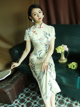 Retro printed qipao 2021 The new young girls improved version Daily Liondresses Dress Supine Elegant long fall