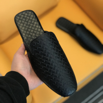 Europe Station Genuine Leather Tide Weaving Baotou Semi-Slipper Mens Shoes 2022 Summer New Heel Slippers Big Code 45