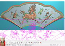 Fan-shaped eight treasures unicorn fan-shaped hanging flat dark eight immortals jdp relief map gray-scale wood carving computer