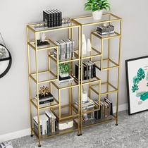 Bookshelf shelf partition Stainless steel display bookcase Golden living room floor-to-ceiling multi-layer storage shelf Wrought iron customization