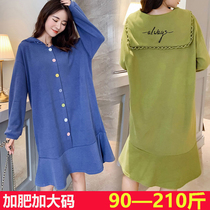 2019 fat MM maternity wear autumn and winter embroidery medium length plus size 200kg loose lazy dress