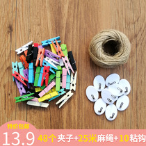 Creative photo clip Colorful wooden clip Photo wall wooden clip Hemp rope set diy photo clip 
