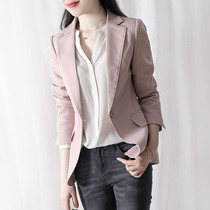 Japanese pink striped linen small blazer womens coat 2021 Spring and Autumn new casual cotton linen chic suit top