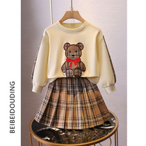 Girls clothes autumn 2021 new childrens foreign style Net Red fashion tide set baby spring and autumn pullover top