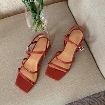 SYT fairy matching thick heel sandal women 2021 New word with design temperament fashion 100 lap sandals