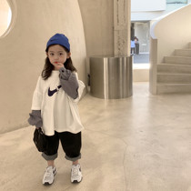 Childrens fake two-piece necropolis Han version Spring autumn new girl casual splicing sleeve blouses male baby printed jacket