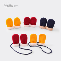 Bamboo fun baby warm gloves winter plus velvet thickened baby gloves anti-scratch 0-6-12 months newborn products