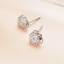 s925 Pure Silver Rose Personality Earrings Female Korea Temperament 100 Hitch Earrings Delicate Flower Raising Ear-hole Earthen Accessories Accessories