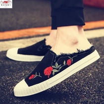 Summer Semi tug Mens shoes Mens Baotou Sailing shoes Han version Leisure without heel Lazy Shoes 100 hitch student boomer shoes