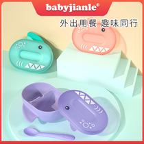 babyjianle baby out of food Bowl Portable Cartoon Lunch Box Children Meal Kit Baby Bowl spoon suit
