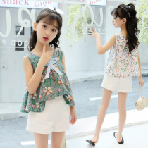 Girl Suit Summer 2021 New Fashion Foreign Pistachio 7 6 80 Year Old Girl Broken Flowers Summer Dress Han Van Ins Clothes