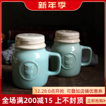 W1962 export Japanese milk blue Mason ceramic milk cup shape seasoning pot with flawless specials
