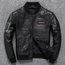 Plant Tanning Thick Sheep Leather Single Leather Calf Leather Embroidered Harelocomotive Clothing Leather Jacket Genuine Leather Clothing Men s