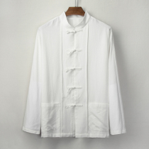 Autumn and winter cotton linen shirt men long sleeve antique Tang suit loose shirt middle-aged casual pair linen inch shirt Taiji suit
