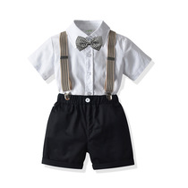 Catch week dress male baby Summer new boy short sleeve shirt strap shorts small gentleman dress four-piece set