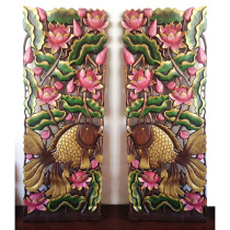 Hot sale special exotic style hand-painted lotus goldfish wood carving board hollow wall decoration