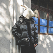 LMTNZD winter coat hooded puleather cotton coat mens Tide brand bright face stand collar bread jacket thick down padded jacket