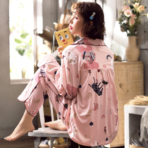 Cotton pajamas Womens Spring and Autumn long sleeve students loose size autumn and winter thin autumn winter home clothes two-piece set