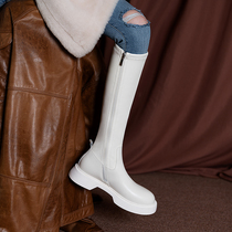Long boots 2021 Spring and Autumn new leather thick soles no knee boots children Knight boots skinny high boots