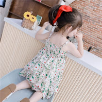 Girls dress 2020 summer dress new childrens chiffon skirt baby Foreign style Net red flower suspender princess dress