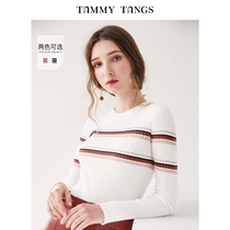 Sugar force autumn new striped long-sleeved round neck pullover sweater elastic slim woolen base shirt top women