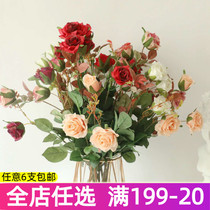 3 Heads Small Rose Flower Emulation Flower Single Home Living Room Fields Garden Decoration Flowers Furnishing Wedding Upscale Flower Arrangement Pendulum