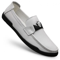 2020 fall new bean-bean shoe mens genuine leather Korean version casual leather shoes soft face leather sloth shoes white mens shoe wave