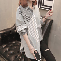 Trendy brand temperament all-match shirt womens 2021 spring and autumn new large size womens clothing design sense striped loose thin shirt