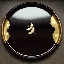 Song Dynasty tea tea hundred opera lacquerware wooden tray wooden tray kung fu tea tray handmade large lacquer round ball basin Golden Crane pattern