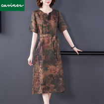 Your lady 40-year-old womens long turtle pattern fragrant cloud yarn smooth satin dress new scopoly silk print loose