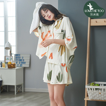 Pajamas female summer cotton short sleeve Korean cute student two-piece summer thin fresh and sweet home clothes