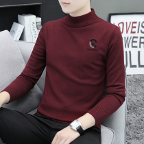 Sweater semi-high collar knitwear mens 2022 autumn winter new Korean version plus suede thickened jacket head pure-coloured undershirt