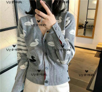 Thom Browne 19 autumn winter V-collar duck print four-bar cardigan sweater jacket