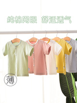 Baby short sleeve T-shirt summer child baby half sleeve cardigan jacket cotton mesh thin air-conditioned clothing