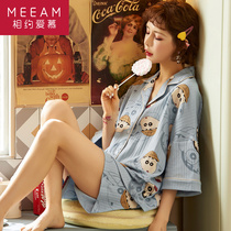 2021 new pajamas womens summer short-sleeved shorts pure cotton thin section net red burst section cotton home wear suit